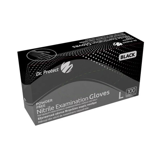 Manusi examinare nitril negre nepudrate marimea S Dr. Protect