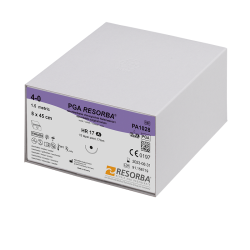 Fir sutura PGA Resorba 4/0 HRT18 cu ac de 18mm ½ sectiune rotunda varf triunghiular